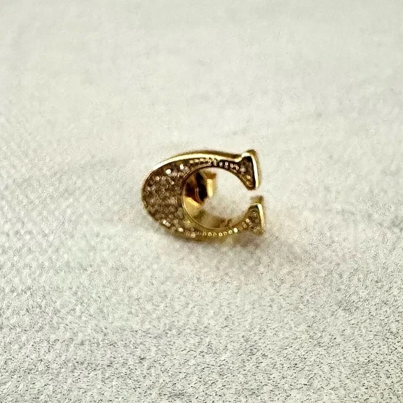 Coach Gold C Logo Stud Earrings with Crystals - Picture 5 of 7